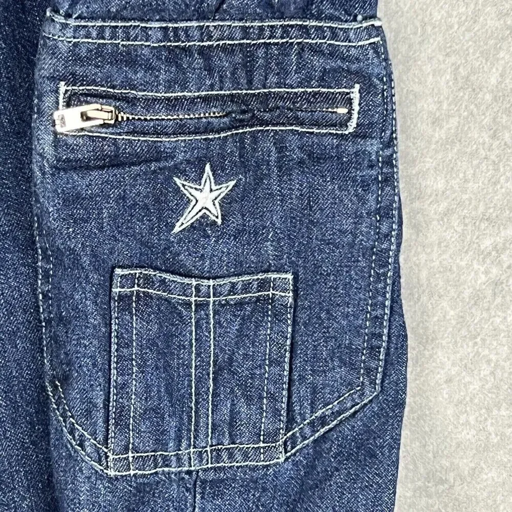 Girl Star Girls 9/10 Blue Cargo Capri Jeans Relaxed Wide Leg Utility Denim